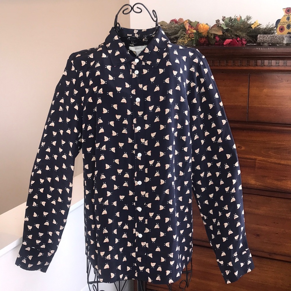 J CREW NAVY HEN BLOUSE